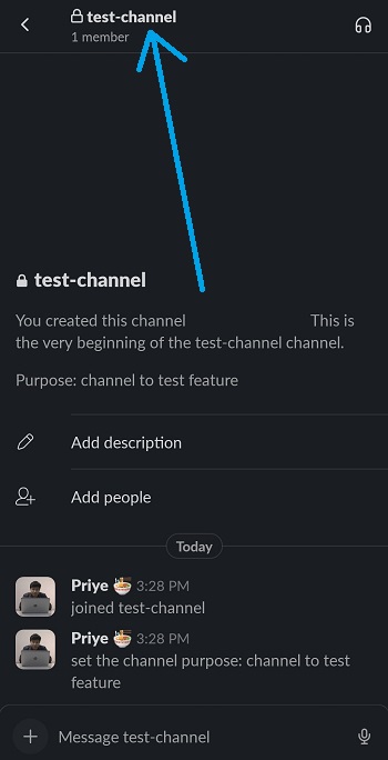 channel name button in slack mobile