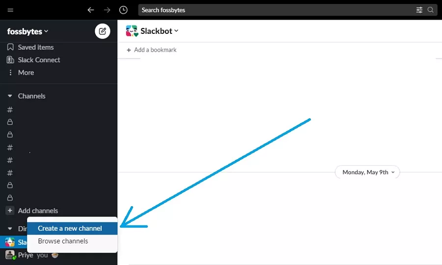 create a new channel slack
