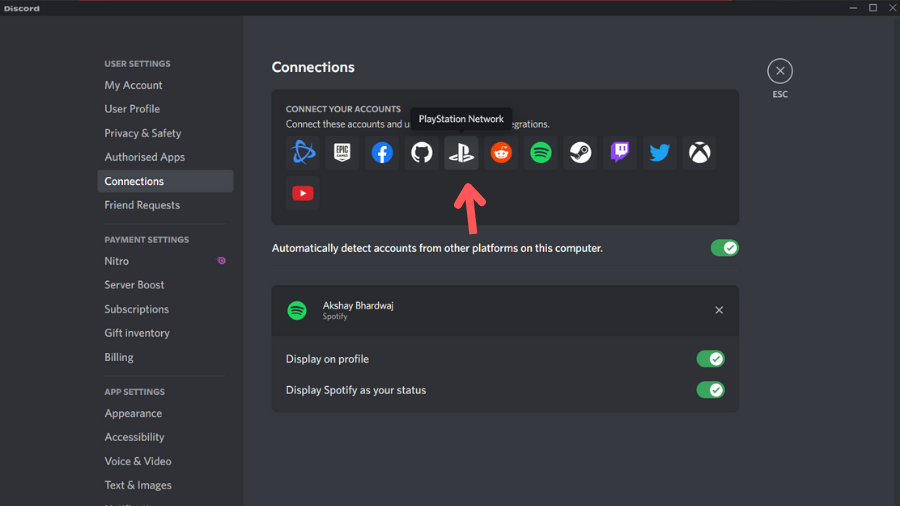 discord pc PSN account connect