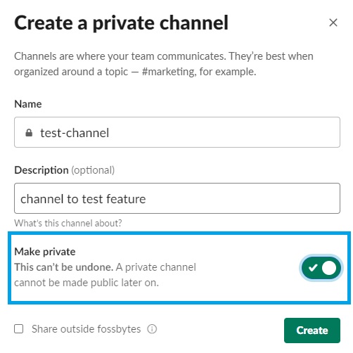 make private toggle slack