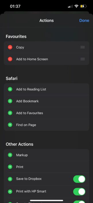 safari add to home screen option