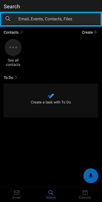 search bar in outlook mobile