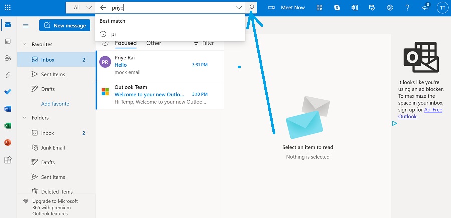 search button in outlook