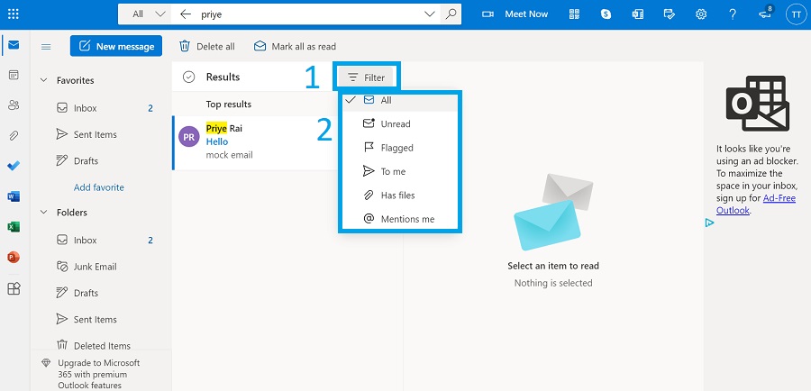 search filters in outlook