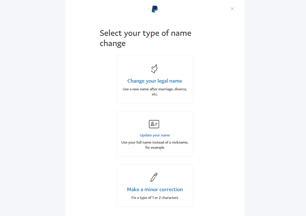 select paypal name type