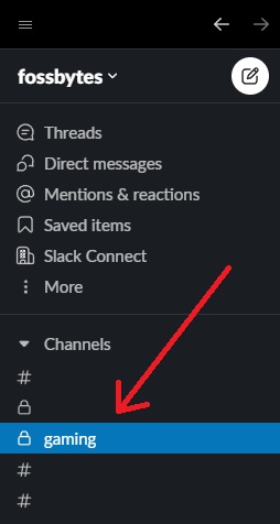 selecting a channel in slack