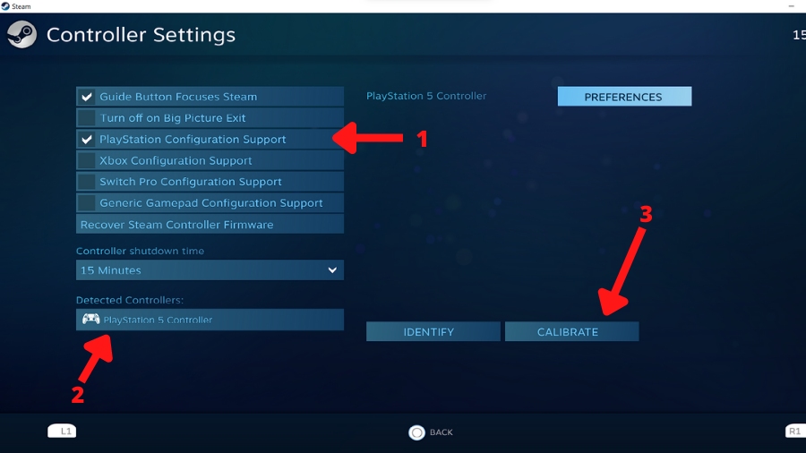 steam PS5 controller calibration