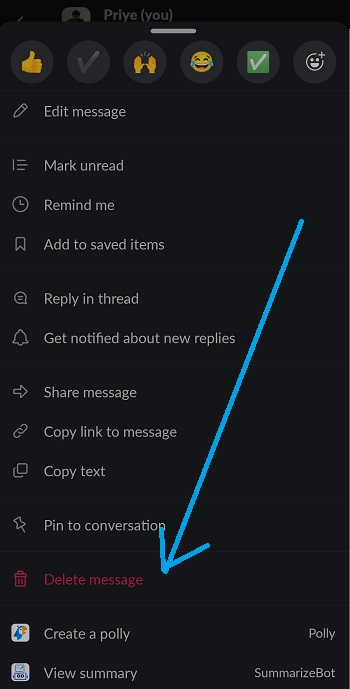 delete message in slack mobile