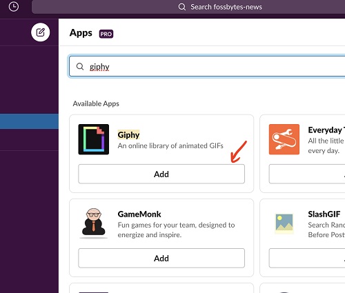 giphy search result add button in slack