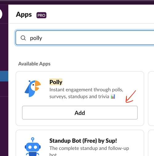 polly search result add button