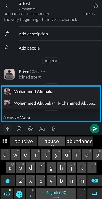 remove member command in slack mobile app