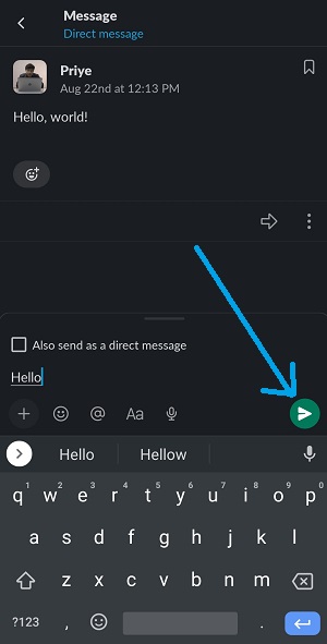 send button in reply thread in slack mobile app