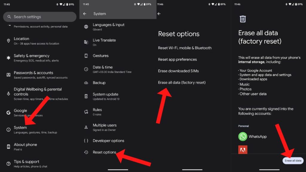 steps to factory reset a Pixel device