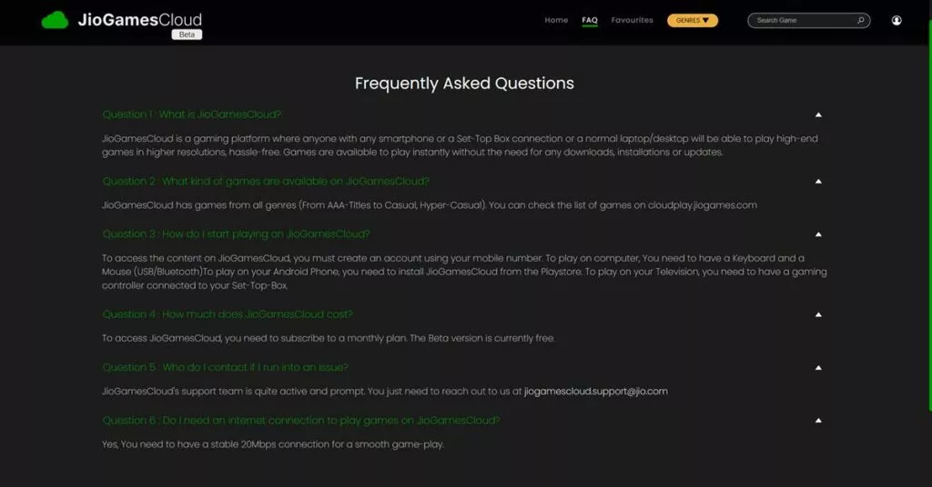 JioGames FAQ