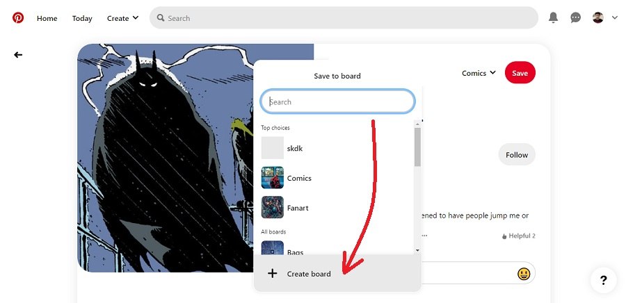 create board while saving pin in pinterest website