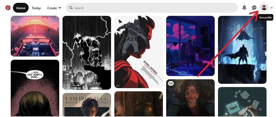 profile icon button in pinterest website