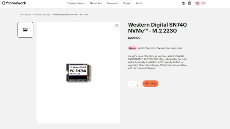Framework WD SN740 SSD for Steam Deck