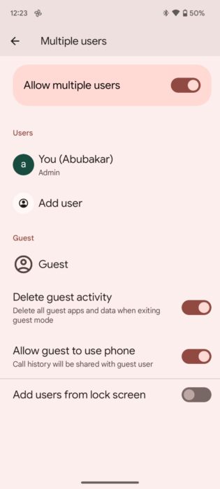 New Guest Toggle Android 14