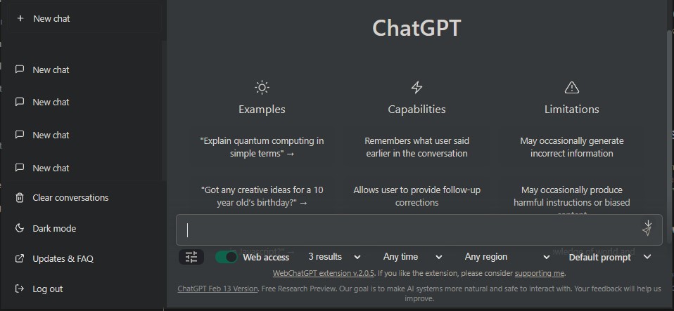 تمكين الوصول إلى الويب chatgpt