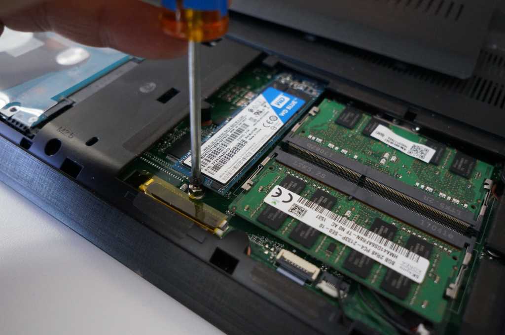 photo of M.2 SSD port in a laptop