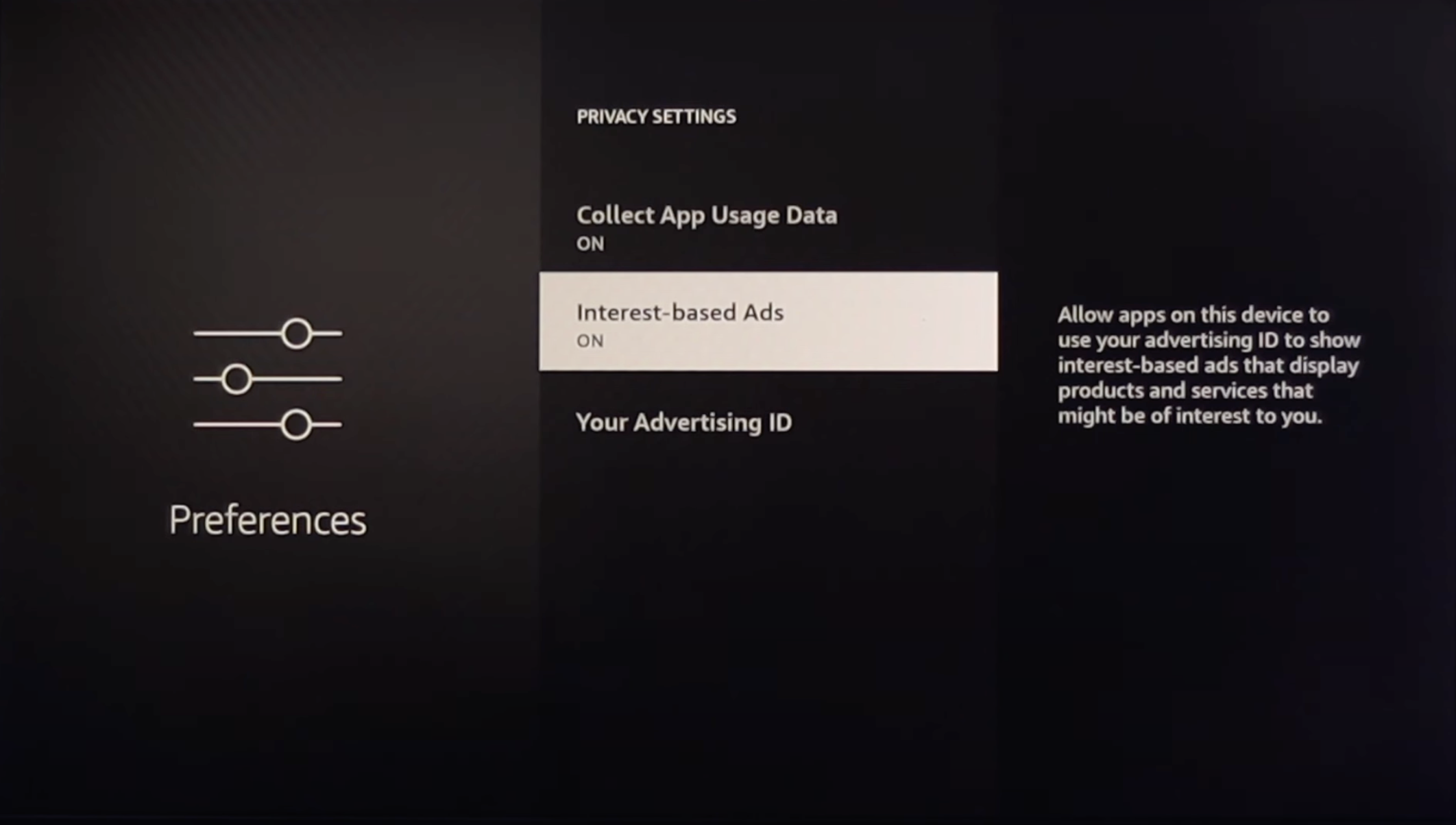 Disable Internet based ads on the Fire TV stick