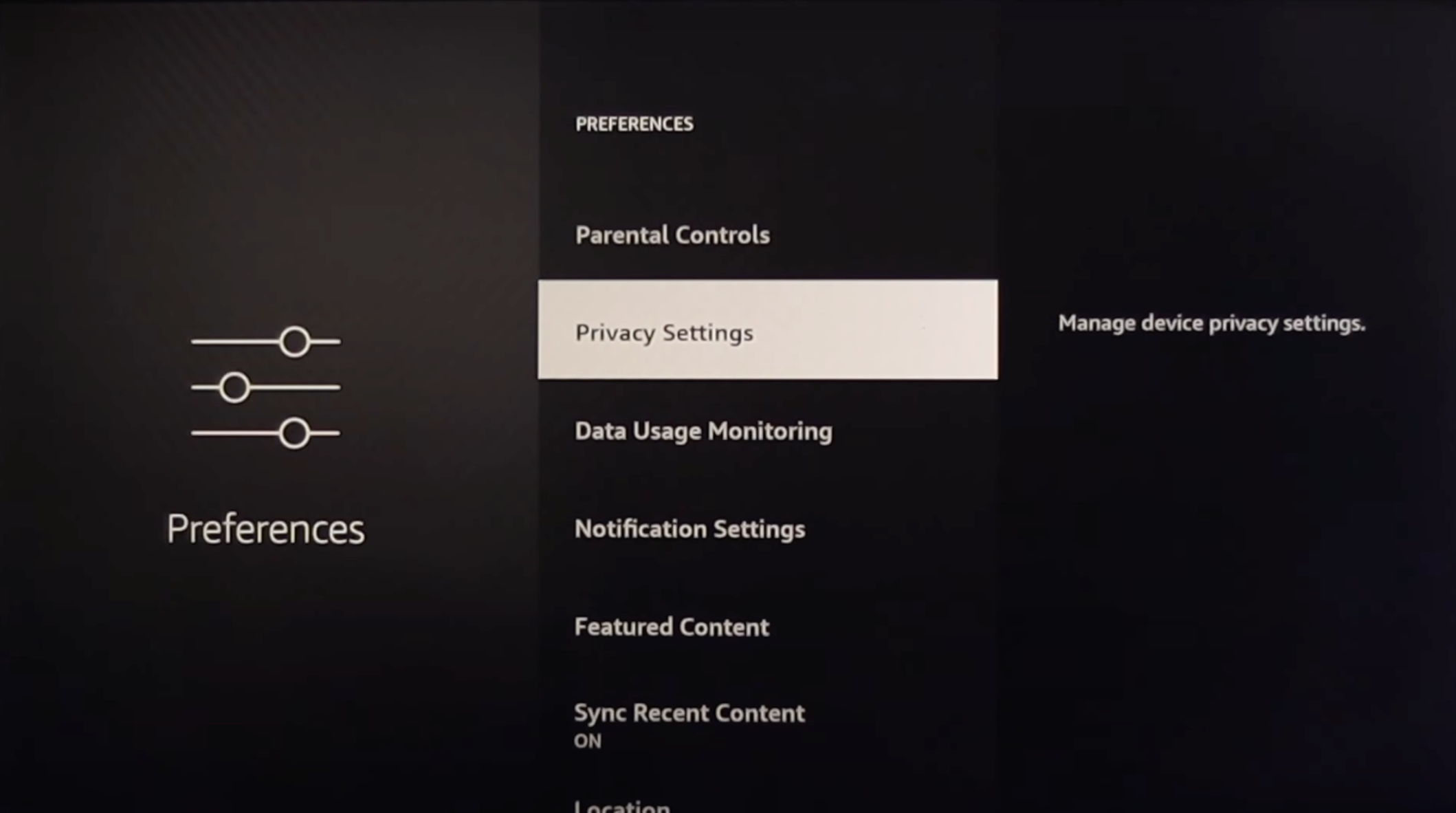 Privacy settings on the Fire TV Stick