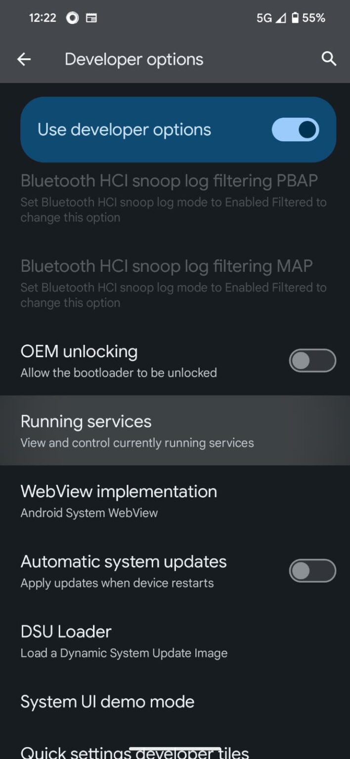Running services in android developer options how to check apps