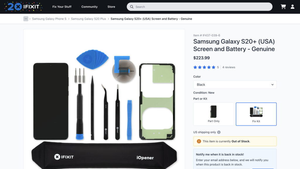 Cost of the display module in Samsung's Self Repair Program