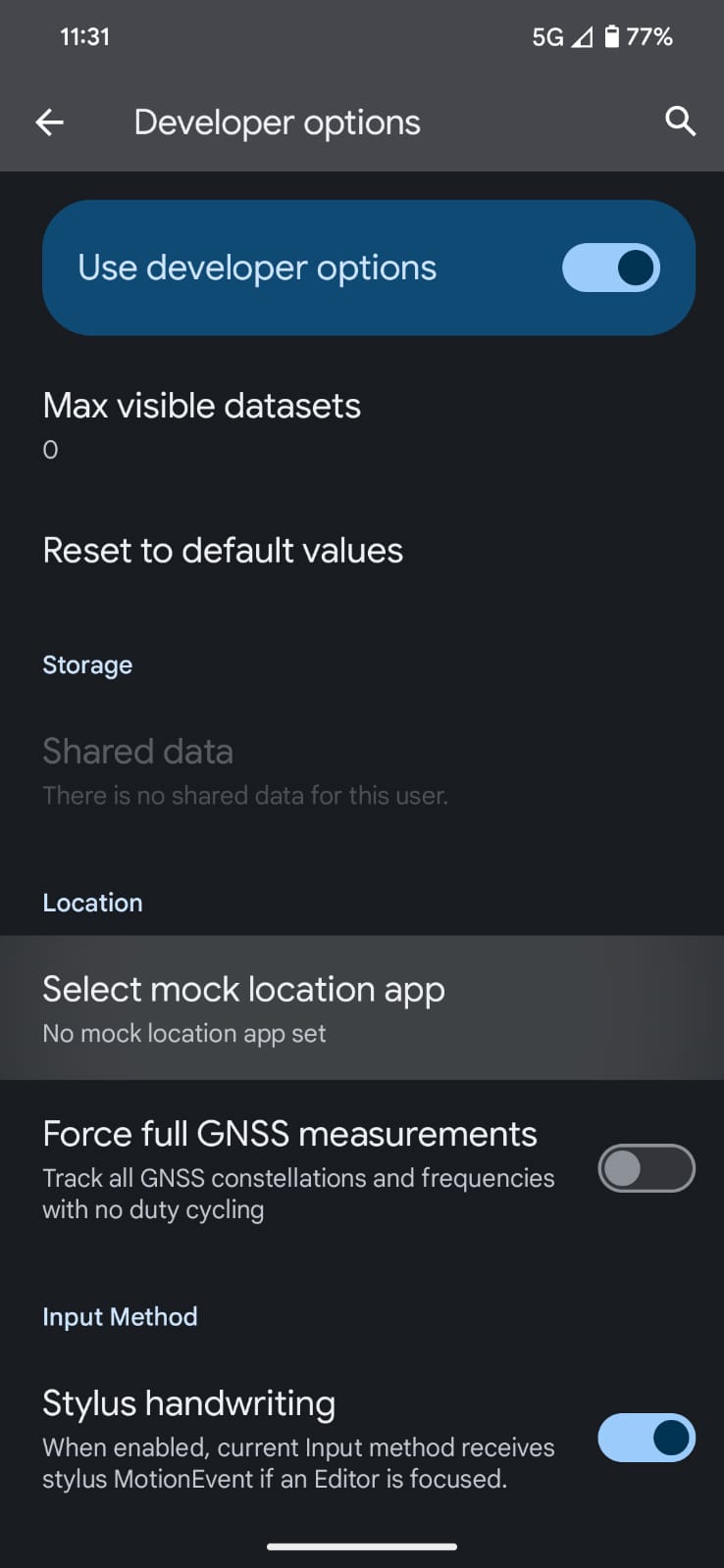 Screenshot of Select Mock Location setting