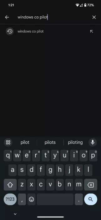 Screenshot of the Windows Copilot search in Play Store