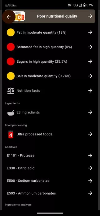 Screenshot of the Open Food Facts 2 