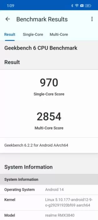 Image of Geekbench score of the Realme 12 Pro Plus