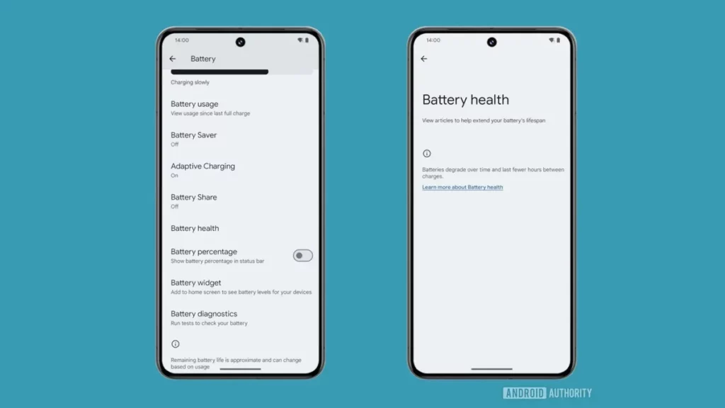 Screenshot of the Battery health feature in Android 15