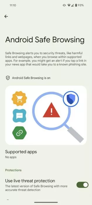 Image of the Android safe browsing feature
