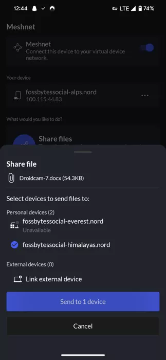 Screenshot of sharing files with NordVPN 3