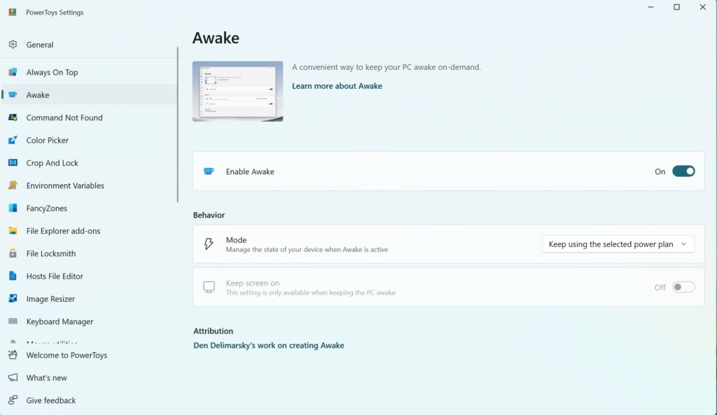 Image of the Awake feature
