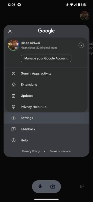 Screenshot of setting Gemini as the default 1