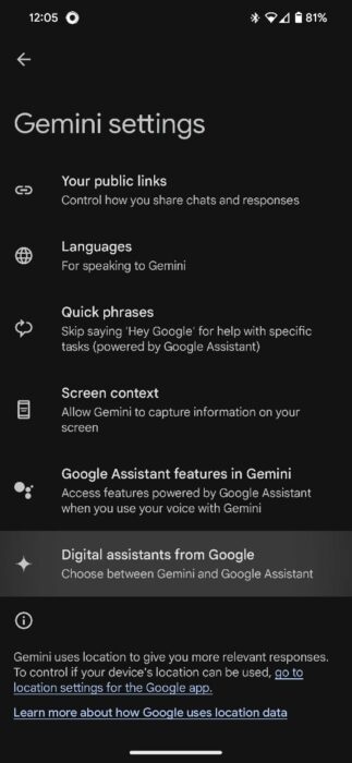 Screenshot of setting Gemini as the default 2