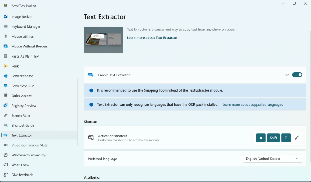 Image of the Text Extractor feature