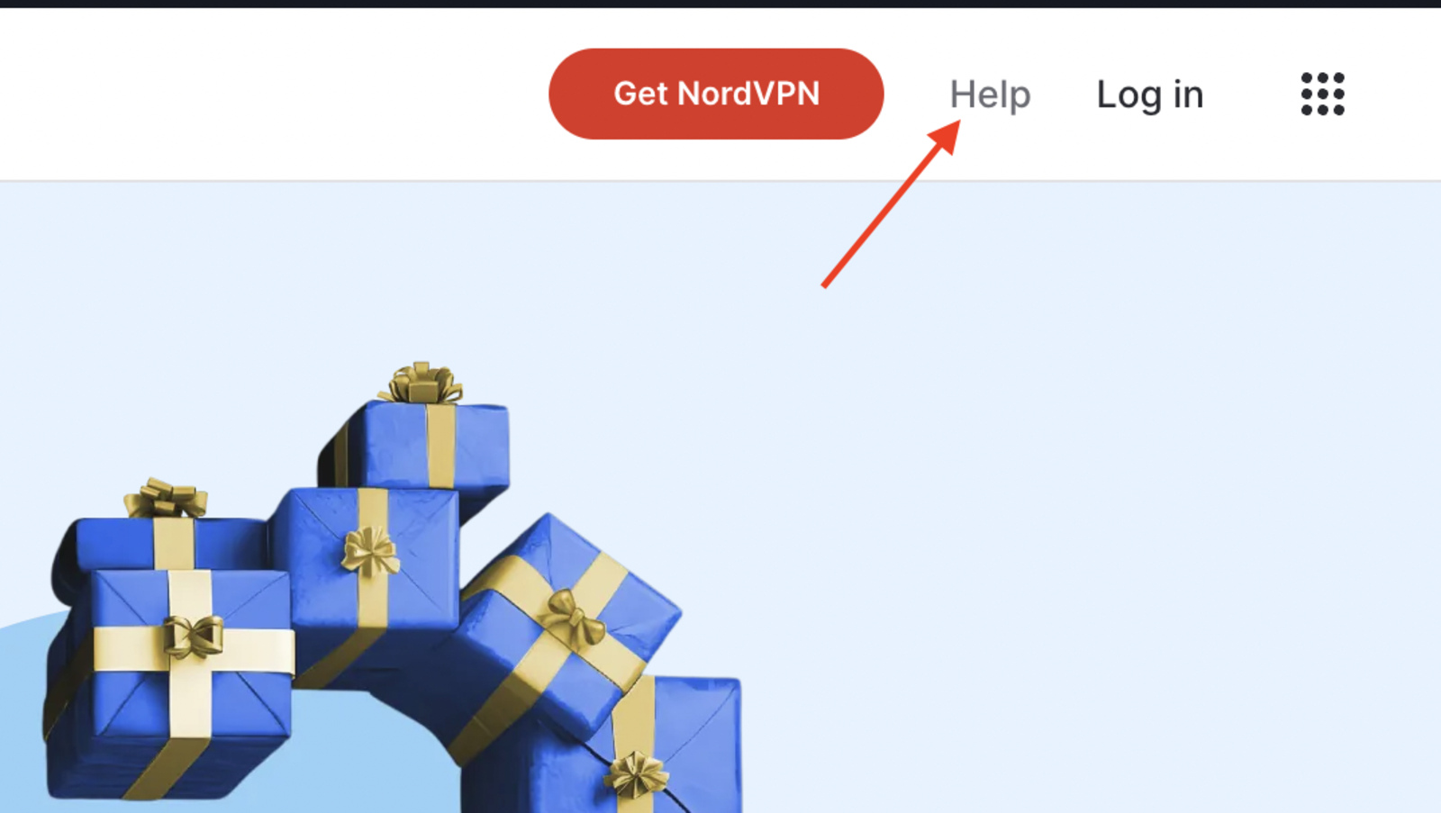 Скриншот кнопки помощи на сайте NordVPN 