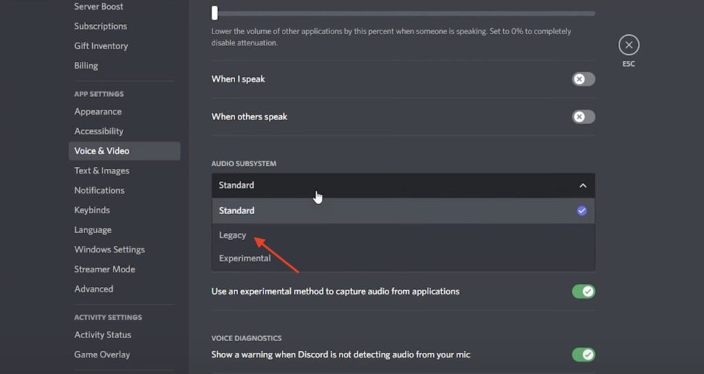 Screenshot of Legacy audio mode on Discord 