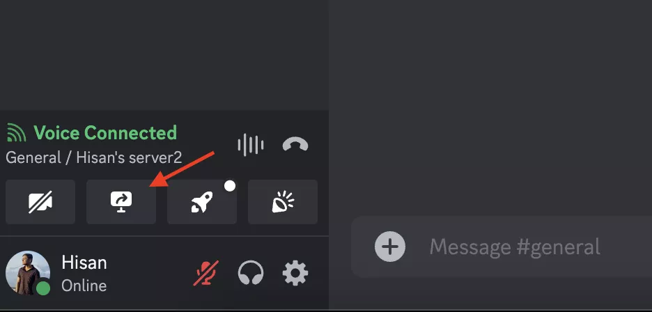 Screenshot of the Share screen button on Discord 