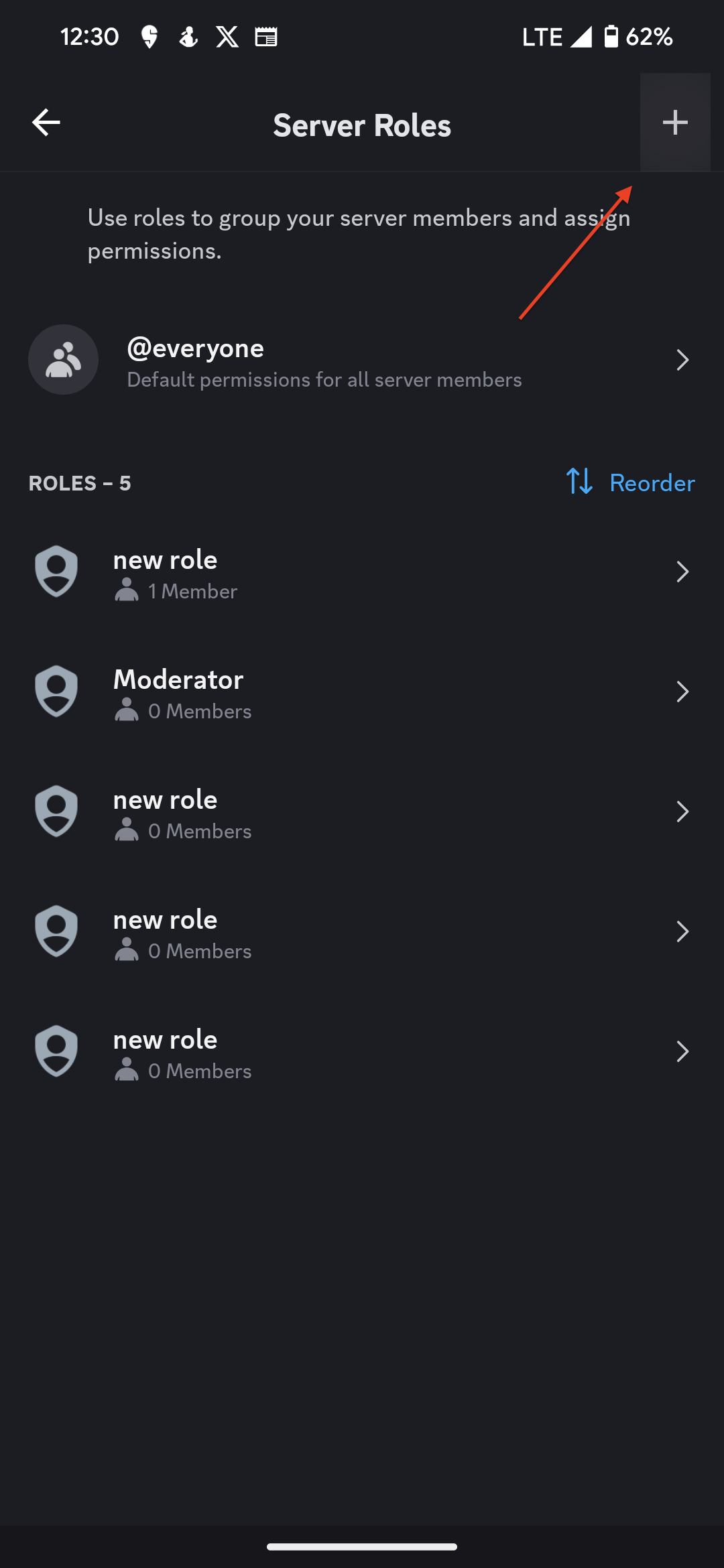Screenshot of the add role section 