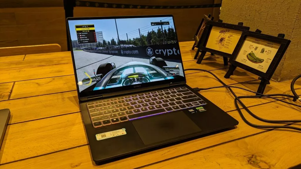 Image of the HP Omen Transcend 14 playing F1 2023