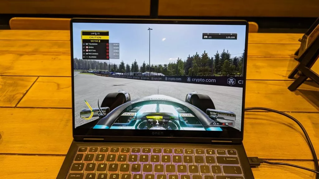 Image of the HP Omen Transcend 14 Playing F1 2023 2