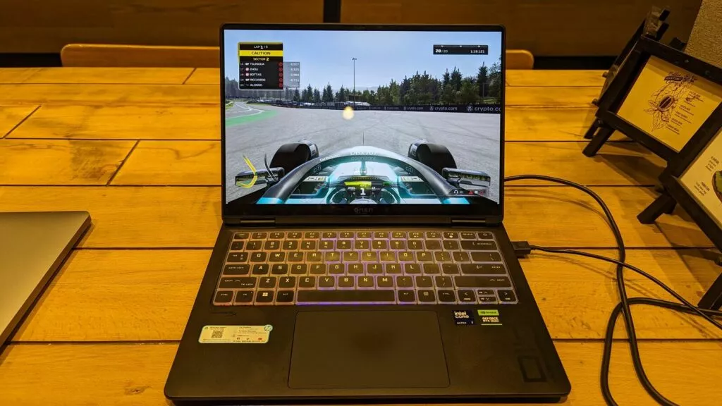 Image of the HP Omen Transcend 14 Playing F1 2023
