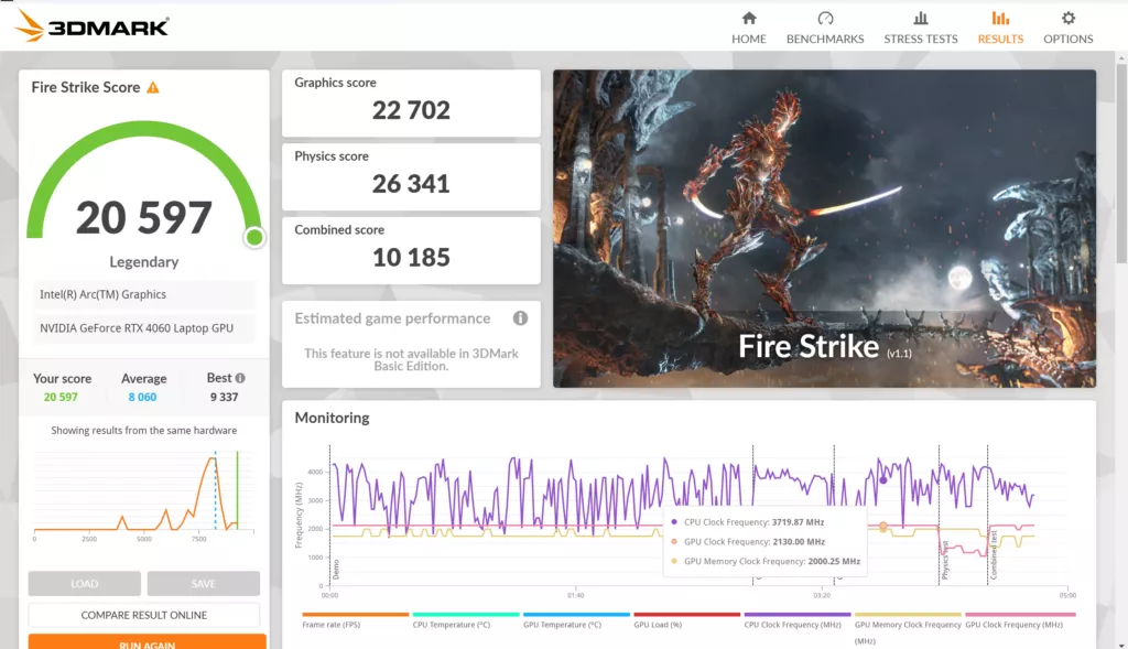 Screenshot of the 3D Mark Fire Strike benchmark