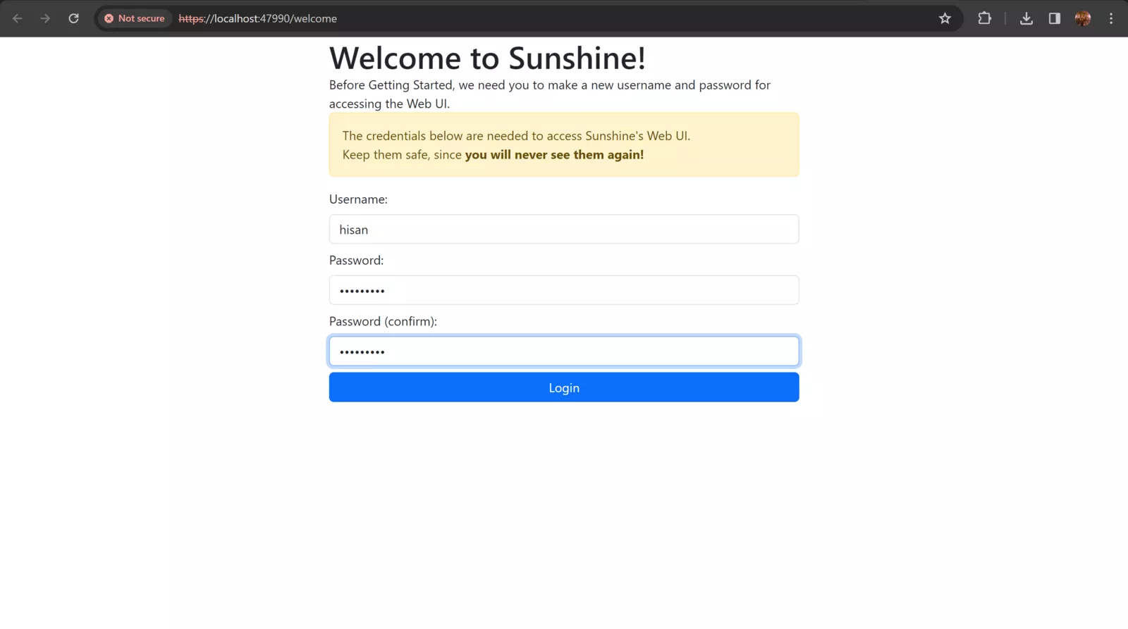 Image showing Sunshine's log in page
