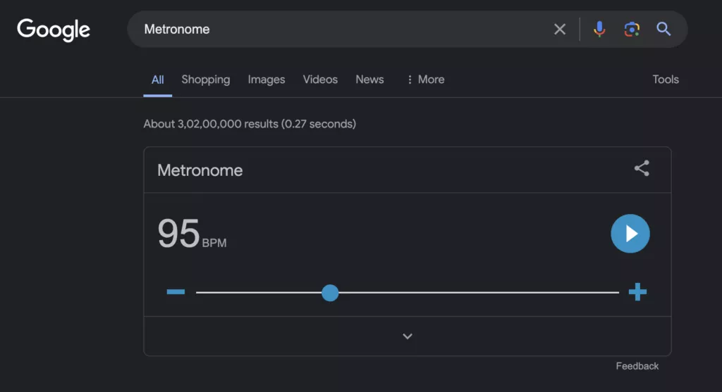 Screenshot of the metronome feature