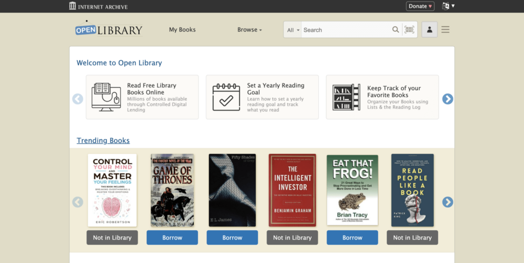 Screenshot of the Open Library website